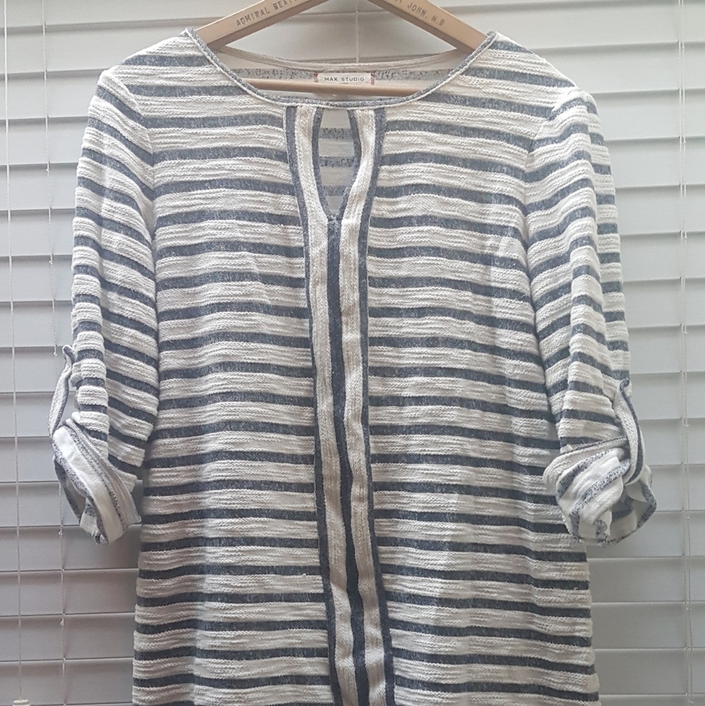 M Max Studio striped cotton knit  tunic dress
